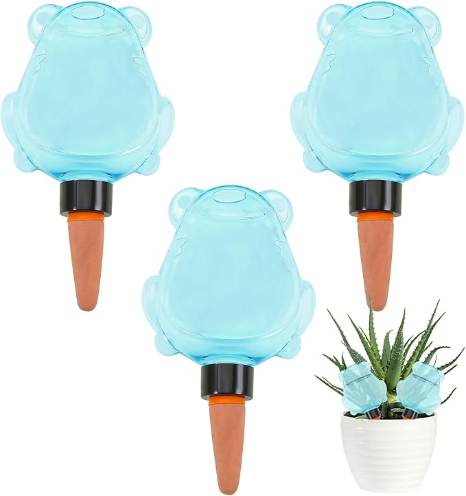 3Pcs Frog Plant Self Watering Globes for Indoor and Outdoor Plastic Water Bulbs Top Fill Plant Watering Globes Slow Release Terracotta Plant Watering Devices System for Plants, Blue