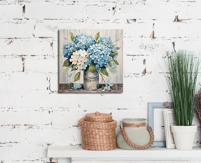 LAIART Blue Floral Wall Art Farmhouse Wall Decor Canvas Picture Print for Bathroom Bedroom Living Room Dining Room