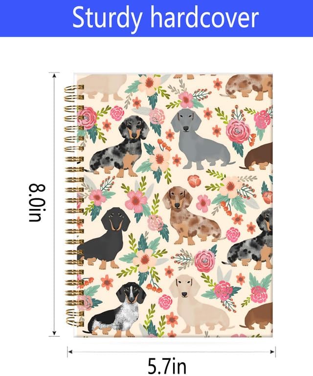 Spiral Journal Notebook,A5 Hardcover Lined Journals for Women Girl 6 x 8.3 in,120 Pages Thick Paper,Cute College Ruled Writing Notebook for Gifts Office Work School(Cute Dachshund Floral)