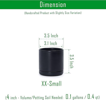 D'vine Dev Set of 3 Plants Pots, 3.5 Inch Ceramic Planter Pot for Plants with Drainage Hole and Saucer, Black, 94-N-A-2