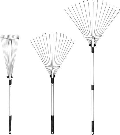 Buyplus Adjustable Garden Leaf Rake - 24 to 63 Inch Telescopic Metal Expandable Folding Leaves Rake, Metal Rake for Leaves, Yard Rakes for Lawn Yard, Flowers Beds, Black