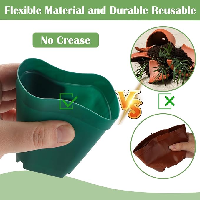 2.8 inch (7CM) Square Nursery Pots 120pcs (Green) and 24 Cell Nursery Pots Trays 5 Pack, Plastic Seedling Starter Tray with Drain Holes for Carrying and Holding Plant Pot(17"x11"x1.6")