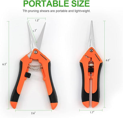 12 Packs Garden Pruning Shears with Straight Blades Trimming Scissors, Gardening Hand Pruning Snips Titanium Coated Precision Bonsai Pruning Shears, Convenient Flower Cutters (Orange)
