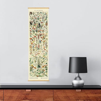 BAEMEFLE Vintage Flowers Poster Hanger Frame, Plant Floral Reference Chart Wall Decor Cottagecore Room Decor Aesthetic, Retro Style Wall Decor Art Painting Prints. (Long grass, 48L x 12W)