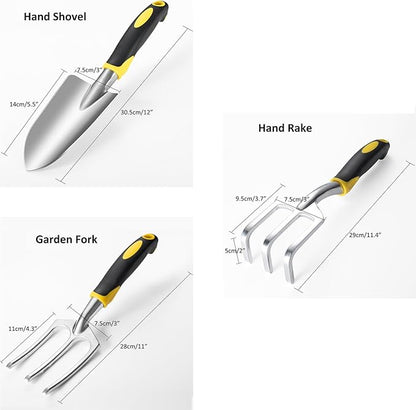 6Pcs Garden Tool Set, Includes Garden Shovel, Transplant Trowel with 4 inch Depth Marking, Hand Rake, Weed Puller, Garden Fork & Pruning Shear for Planting, Weeding, Pruning (6)