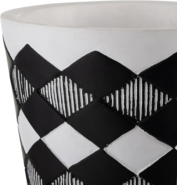 10/12" Set of 2 Geometric Planters for Outdoor and Indoor, Resin & Wood Mid-Century Modern Plant Pots with Stands for Garden and Home Decor, Herb, Succulent & Flower Pot