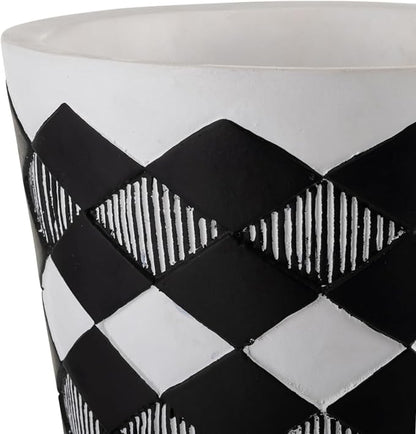 10/12" Set of 2 Geometric Planters for Outdoor and Indoor, Resin & Wood Mid-Century Modern Plant Pots with Stands for Garden and Home Decor, Herb, Succulent & Flower Pot