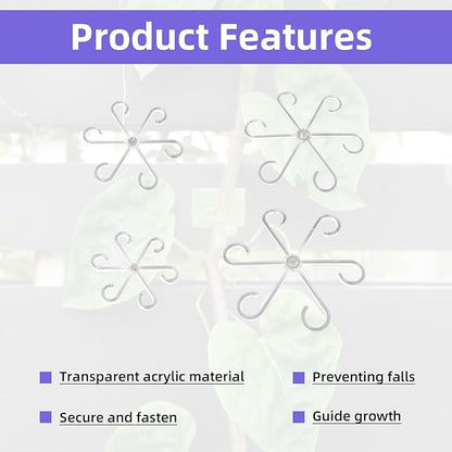 12 Pcs Transparent Plant Stem Support, Reusable Invisible Plastic Stem Support Holders, with 30 Pcs Plant Climbing Wall Clips and 4 Pcs 7 Inch Support Stakes for Monstera Vertical Growth