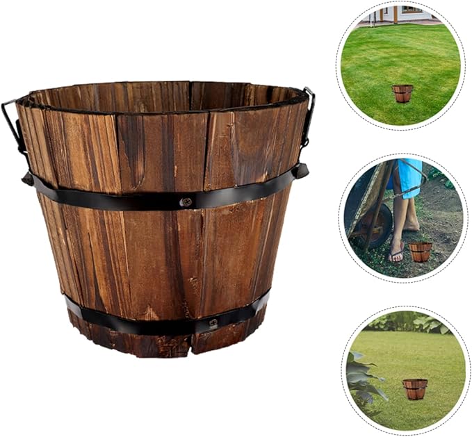 Wooden Barrel Flower Pot Succulent Planter 4 Inch Rustic Vintage Style Indoor Outdoor Garden Decor