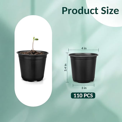 110pcs Small Plastic Palnt Pot, 4 Inch Nursery Pots with Drainage, Seedlings Starter Pots for Plants, Great for Herbs, Cuttings, and Starter Plants