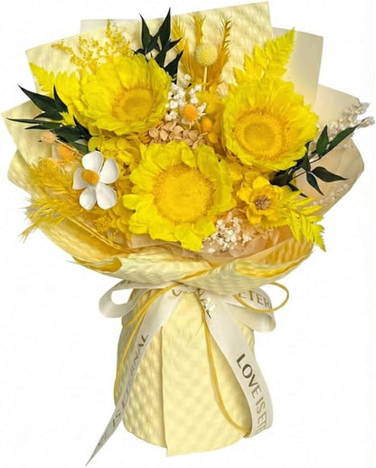Vaanshie Yellow Preserved Sunflower Bouquet – Long Lasting Eternal Flowers Gift for Her, Valentine’s Day, Birthday, Anniversary & Bright Home Décor