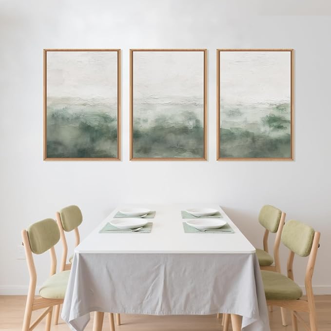 Large Abstract Sage Green Framed Canvas Wall Art,Neutral White and Grey Wall Decor,Modern Pastel Wall Painting,Illustrations Artwork for Living Room,Bedroom,Dining Room,Office -16"x24"x3