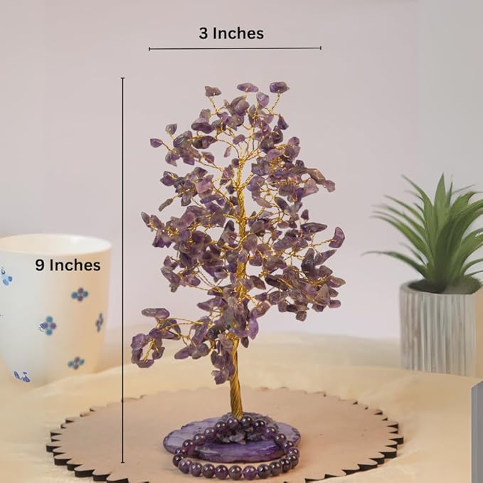 Crystal Tree with Bracelet for Home Decor, Healing, Spiritual Gifting, Room Decor, New Year & Good Luck Gifting | Made from Genuine Crystal Stones (Amethyst) - 9 x 3 Inches