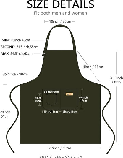 Adjustable Button Apron for Women Men Artist Painting Pottery Garden Cooking Kitchen Chef 3 Pockets Waterproof M-XXL