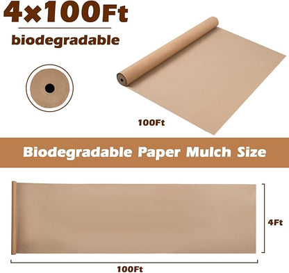 4 x 100 Ft Biodegradable Paper Weed Barrier Heavy Duty Biodegradable Landscape Fabric Garden Bed Grass Garden Paper Weed Control Barrier Weed Paper for Landscaping