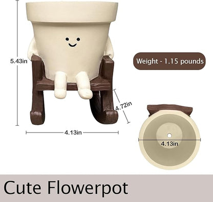 Smily Face Planter Pot, Cute Rocking Chair Plants Pots, Funny Face Planter Pots Head, Indoor and Outdoor Succulent Pot with Drainage Hole, Gifts for Mother, Women, Appreciation, Christmas