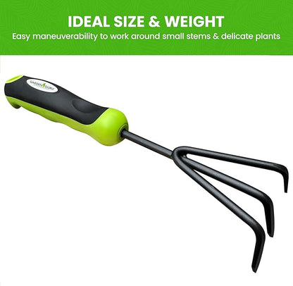 Garden Guru Hand Cultivator Rake Tiller Tool – High Carbon Steel for Ultimate Strength - Rust Resistant – Ergonomic Handle – Great for Gardening Cultivating Loosening Weeding (4 Pack)