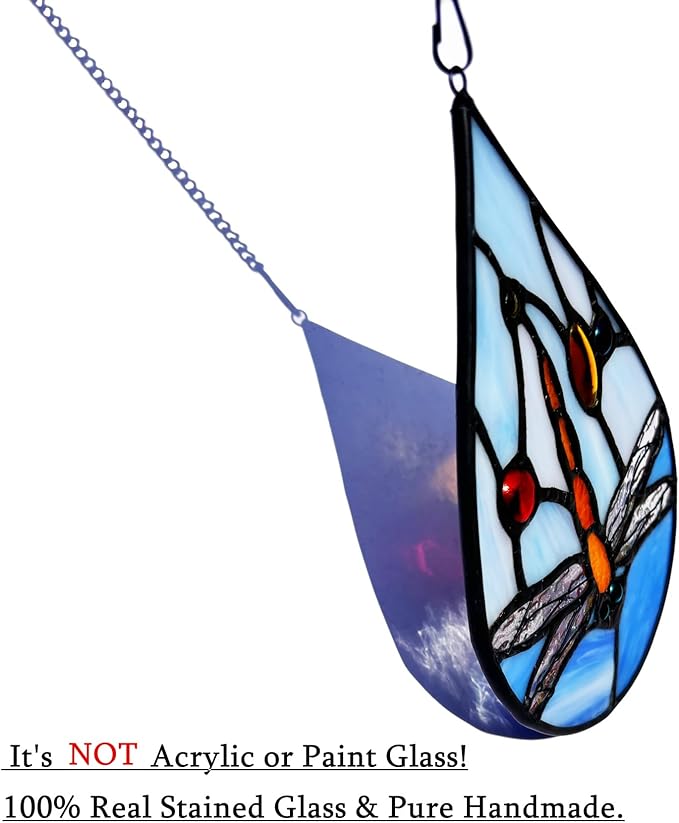 Dragonfly Stained Glass Window Hangings Suncatcher, Tiffany Style Stained Glass Dragonfly Ornament Decor Gifts for Women Mom, Wedding Birthday Christmas Celebration Gifts.