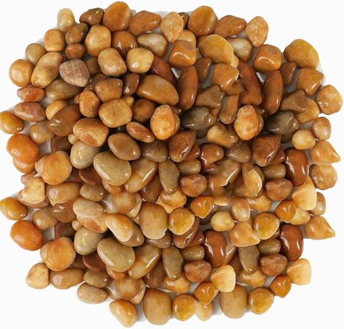 2 LBS River Rocks, StoneCreek, Decorative Garden Stones for Plant Landscaping, Polished Gravel Filler Pebbles for Home Decoration, Vases, Succulents, Flower Beds and Fish Tanks (Pale Yellow, Medium)