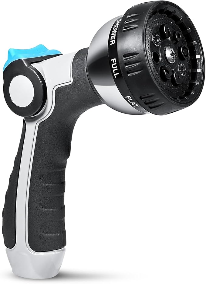 YAMATIC Garden Hose Nozzle, 8 Adjustable Spray Patterns,Heavy Duty Water Hose Nozzle with Thumb Control ON OFF VALVE,Ergonomic Grip for Watering Plants Lawn Washing Cars Cleaning Showering Pets,1 PCS
