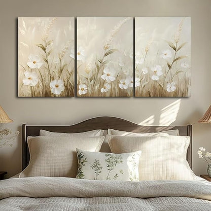 sawjug Wildflower Canvas Wall Art, Wildflower Wall Art, Neutral Pictures Wall Decor, Botanical Nature Artwork for Bedroom, Living Room (12" x 18" x 3 pcs)