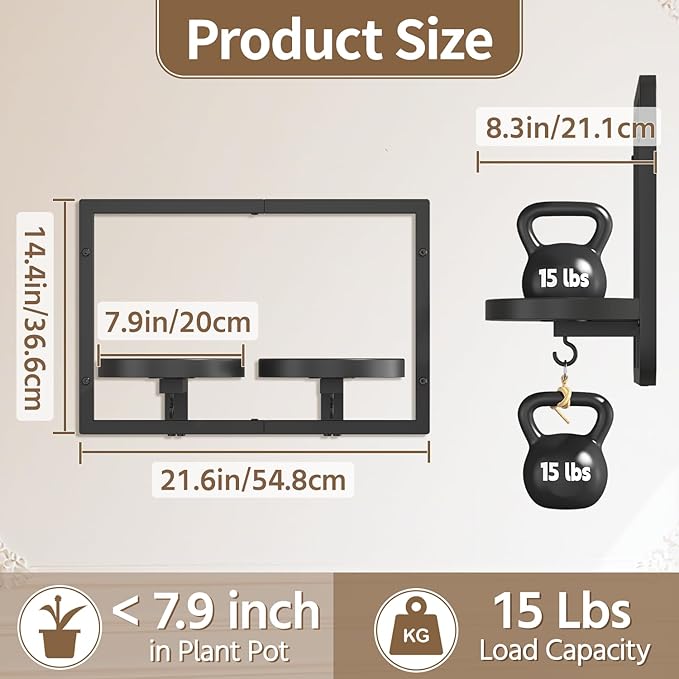 LASZOLA Black Wall Mount Plant Shelves with Hangers for Indoor Flower, Heavy Duty Metal Window Floating Planter Holders Stand, Modern Iron Picture Frame with Hook Decorative for Kitchen Bathroom