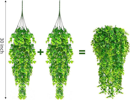 Fake Plants 2 Pack Artificial Hanging Plants, Faux Eucalyptus Plants Plastic Leaves Greeny Decor for Indoor Outdoor Walls, Patio Decor Porch Decor, Weddings and Halloween Christmas Decoration