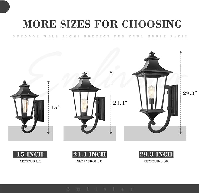 Emliviar Stylish Exterior Light, 21.1 Inch Exterior Wall Sconce with Clear Glass Shade, Black Finish, XE292UB-M BK