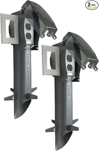iMBAPrice 19.5" Silver Grey Outdoor Power Post Enclosure 2-Pack, Weatherproof Outlet Stake with Cover, Built-in Stabilizers, Easy Underground Wiring for Garden & Landscape Lighting