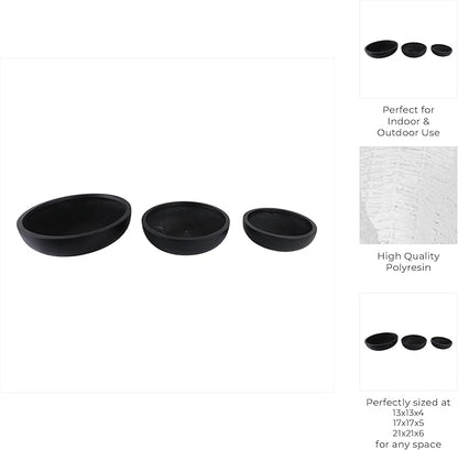 Set of 3 Decorative Resin Planter Pots – Minimalist Sleek Finish Design – Indoor Outdoor Plant Holders – Contemporary Modern Pot Set for Living Room, Entryway, Patio or Garden – 6", 5", 4", Black