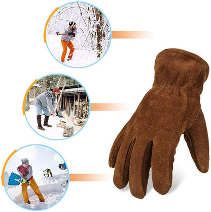 OZERO Work Gloves Winter Insulated Snow Cold Proof Leather Glove Thick Thermal Imitation Lambswool - Extra Grip Flexible Warm for Working in Cold Weather for Men and Women (Brown,X-Large)