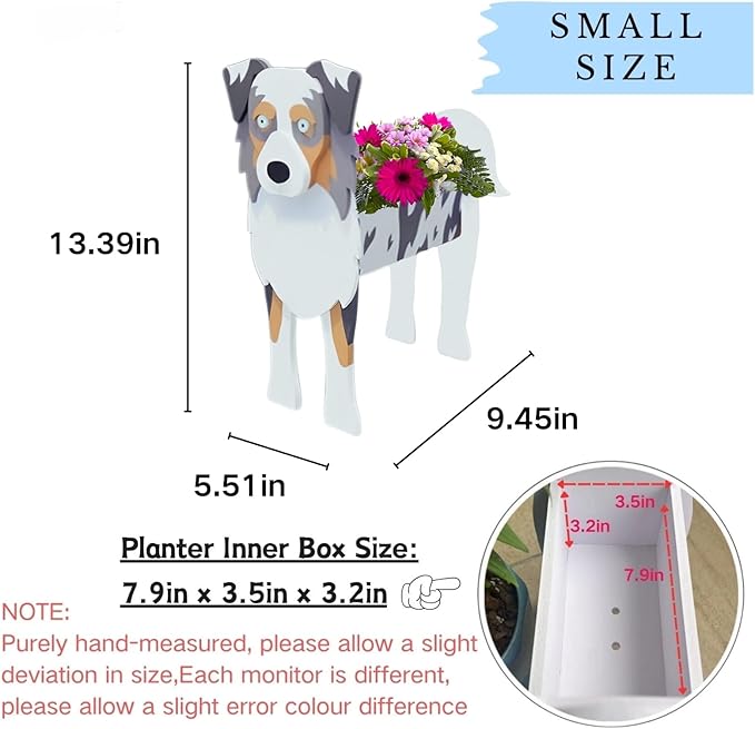 Australian Shepherd Dog Planter,Cute Dog Flower Pot,Gifts for Pet Lovers,Unique Animal Plant Pots,Office,Indoor Outdoor Garden Decor(9.45 * 5.41 * 13.39in)
