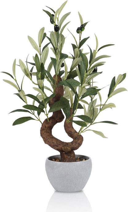TOARTi Artificial Olive Tree Potted Plant with Stone Pot, 10" Tall Japanese Bonsai Tree Faux Plants Desk Plant, Realistic Greenery Decor for for Home Bedroom Bathroom Office Desk