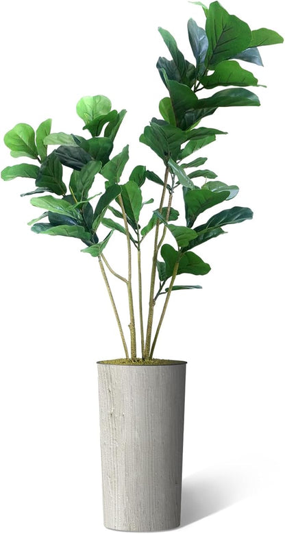 Artificial Tree in Modern Swirl Pattern Planter, Fake Ficus Lyrata Silk Tree for Indoor and Outdoor Home Decoration - 66" Overall Tall (Plant Pot Plus Tree)