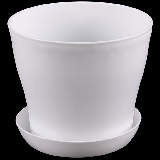 20 Pack 5.5 Inches Plastic Planters with Saucers, Modern Decorative Flower Plant Pots, Decorative Gardening Pots with Drainage for Plants, Succulents, Seed Nursery, Flower, White