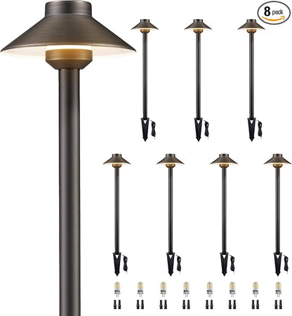 Gardenreet Brass Low Voltage Path Lights - 12V LED Landscaping Pathway Lamp IP65 Waterproof, Wired Walkway Lighting Outdoor, Bronze for Lawn Backyard with 3W 4000K Neutral White G4 Bulb (8 Pack)