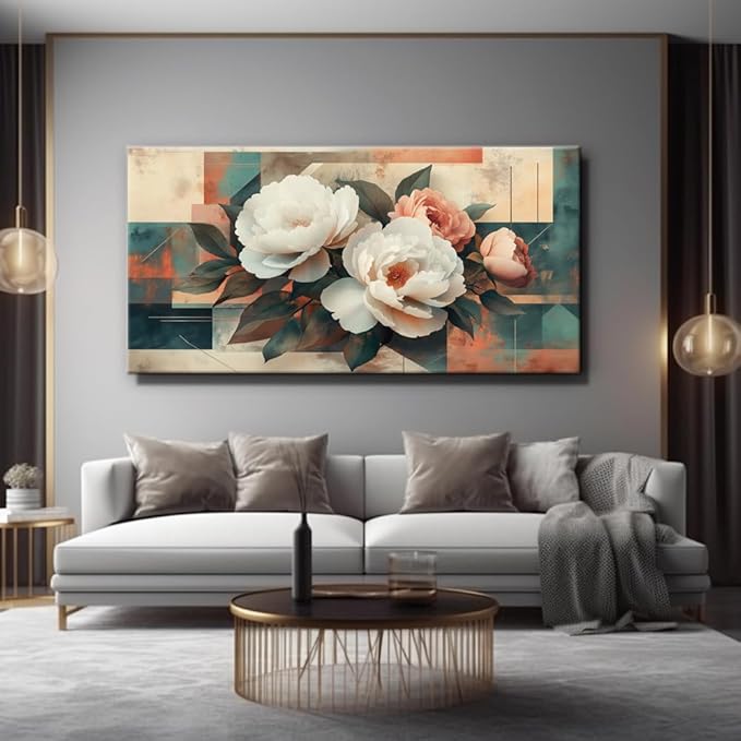 IDAFU Modern Country Floral Wall Art - Country flower wall art Landscape Canvas Painting, Botanical Spring Wall Décor Pictures for Living Room, Bedroom & Office, Ready to Hang 40L x 20W