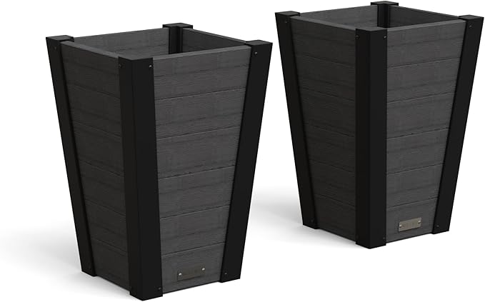 Mayne Vista 22in Outdoor Planter 2-Pack- Modern Tall Tapered Design with Drainage Hole for All Season Use - Ideal Front Porch Decor & Patio Planter - Easy Assembly