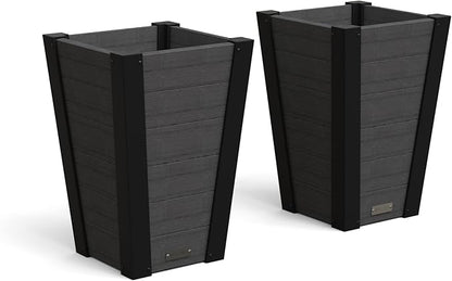 Mayne Vista 22in Outdoor Planter 2-Pack- Modern Tall Tapered Design with Drainage Hole for All Season Use - Ideal Front Porch Decor & Patio Planter - Easy Assembly