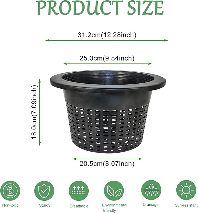 HG10MESHPOT 10-Inch Wide Lip Mesh Net Pots (2-Pack), 5 Gallon Bucket Lids for DWC Hydroponics, Perfect for Pitcher Plant Cultivation