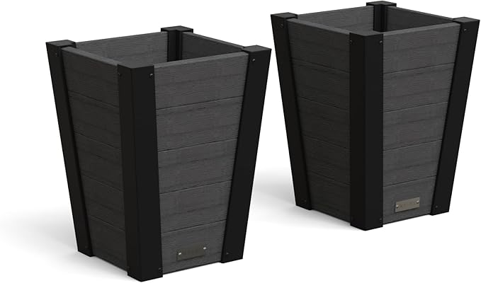 Mayne Vista 18in Outdoor Planter 2-Pack- Modern Tall Tapered Design with Drainage Hole for All Season Use - Ideal Front Porch Decor & Patio Planter - Easy Assembly