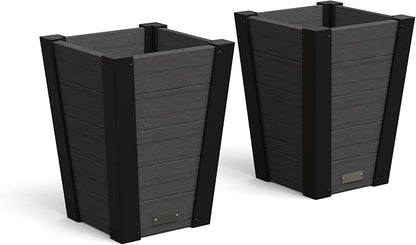 Mayne Vista 18in Outdoor Planter 2-Pack- Modern Tall Tapered Design with Drainage Hole for All Season Use - Ideal Front Porch Decor & Patio Planter - Easy Assembly