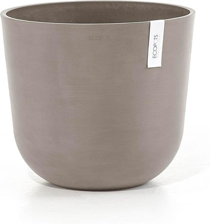 Ecopots Oslo Durable Modern Round Indoor/Outdoor Recycled-Based Composite Flower Pot Planter, Taupe, 14"