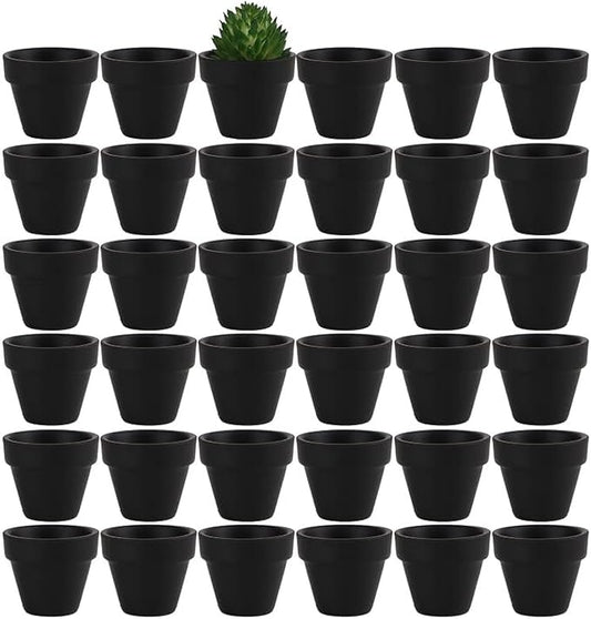 Yishang 1.9 Inch Tiny Black Terracotta Pots Pack of 36-Small Mini White Clay Pots with Drainage Holes Flower Nursery Terra Cotta Planter for Tiny Cactus,Herb,Succulent Plants,Crafts