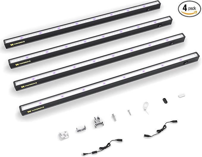Grow Lights for Indoor Plants 2FT, Blue-Rich Full Spectrum 5000K Grow Light, 60W(4 x 15W), T5 LED Grow Light Strips for Succulents, High PPFD, Linkable, Black, 4-Pack