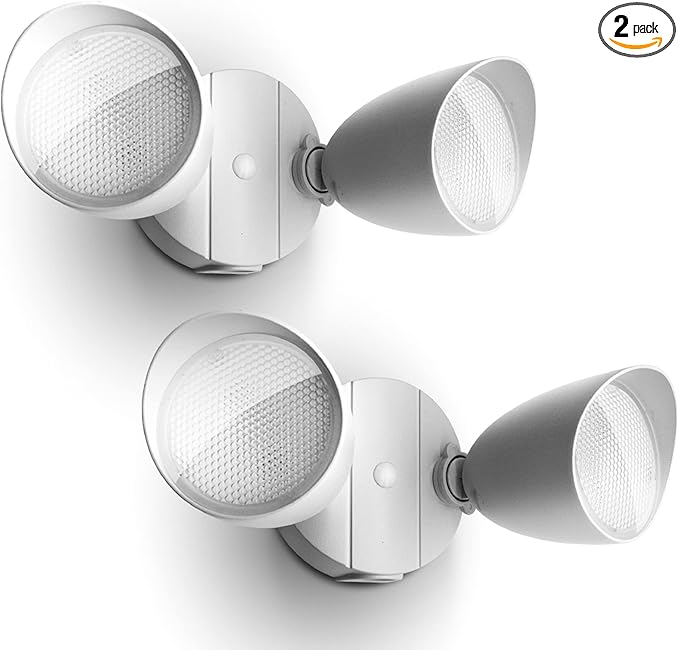 UME 2-Packs 2500 Lumen 32 Watt 28 LED Dual-Head Floodlight Outdoor, Full Metal Design, Waterproof Exterior Security Wall Light for Patio, Garden, Yard-White