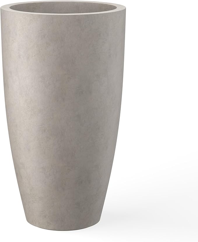 Kante 23.6" H Weathered Concrete Finish Concrete Tall Planters Large Outdoor Indoor Decorative Plant Pots with Drainage Hole and Rubber Plug, Modern Tapered Style for Home and Garden