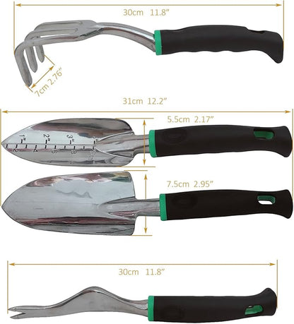 Gardening Tool Set Including Hand Trowel, Transplant Trowel, Cultivator Hand Rake, Pruning Shears and Weeder, Non-Slip Rubber Grip (5 pcs Green)