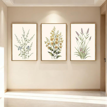 Anyzal Framed Minimalist Botanical Wall Art Large Neutral Floral Art Prints Modern Beige Wildflower Wall Decor for Living Room Bedroom Dining Room Office 16x24x3
