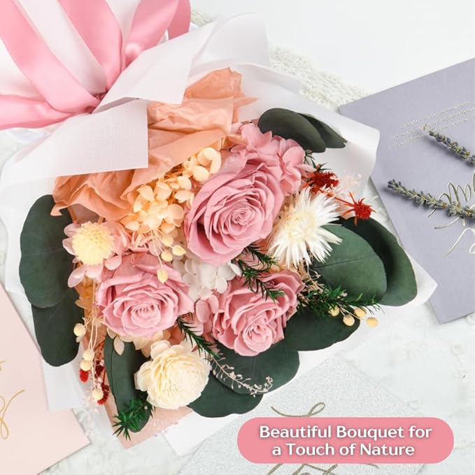 Forever Flowers Bouquet, Preserved Long-Lasting Pastel Pink Roses, Vase-Ready Arrangement for Birthday, Anniversary, Graduation, Valentine’s Day, Mother’s Day Gifts for Women